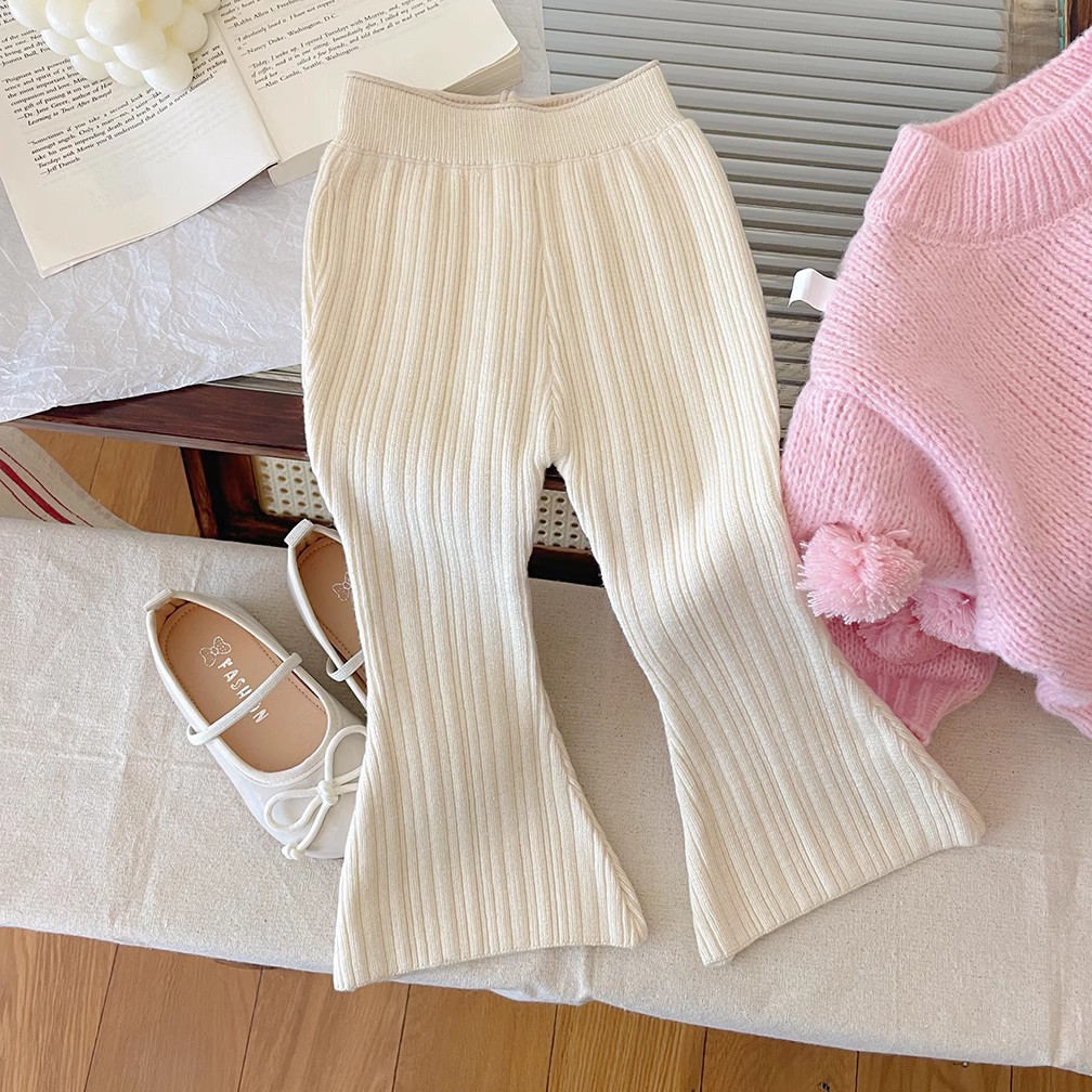 Autumn and Winter girls' woolen pants fashionable baby knitted flared pants stretch girls' thick pants children's leggings women