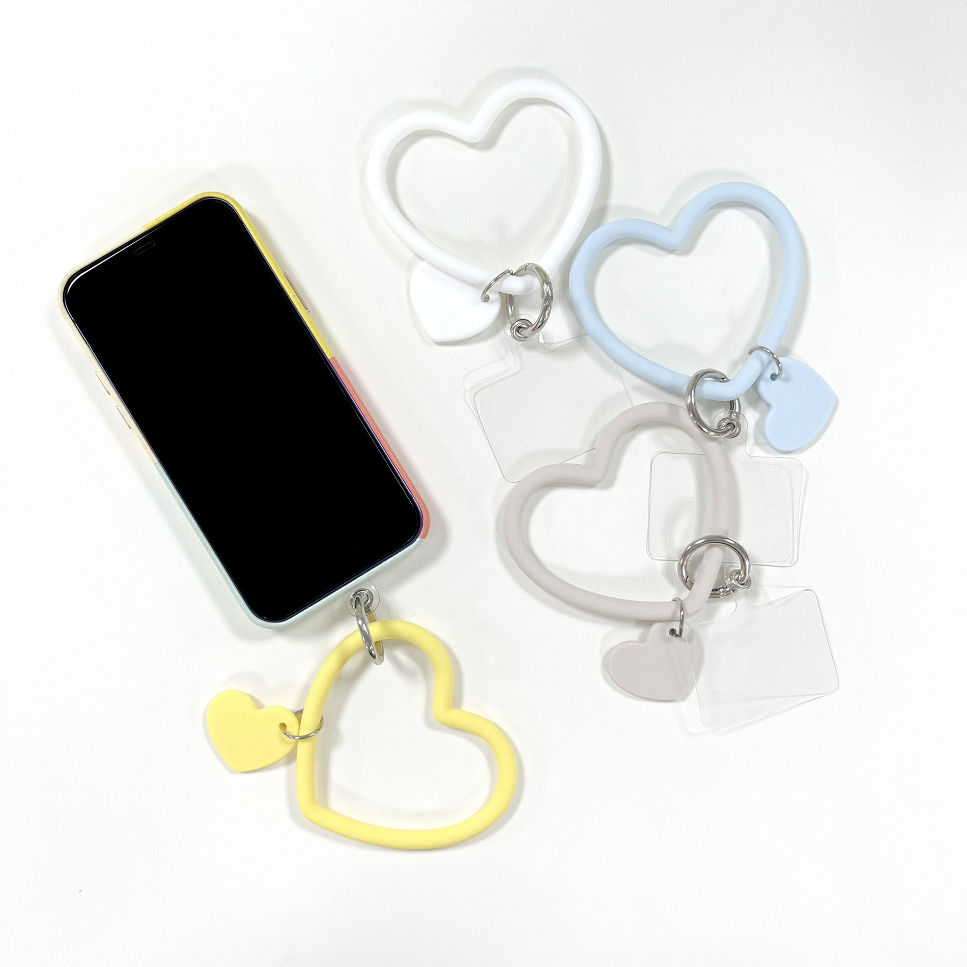 E-Commerce explosions mobile phone keychain solid color silicone anti-lost key ring bracelet heart-shaped mobile phone lanyard factory wholesale