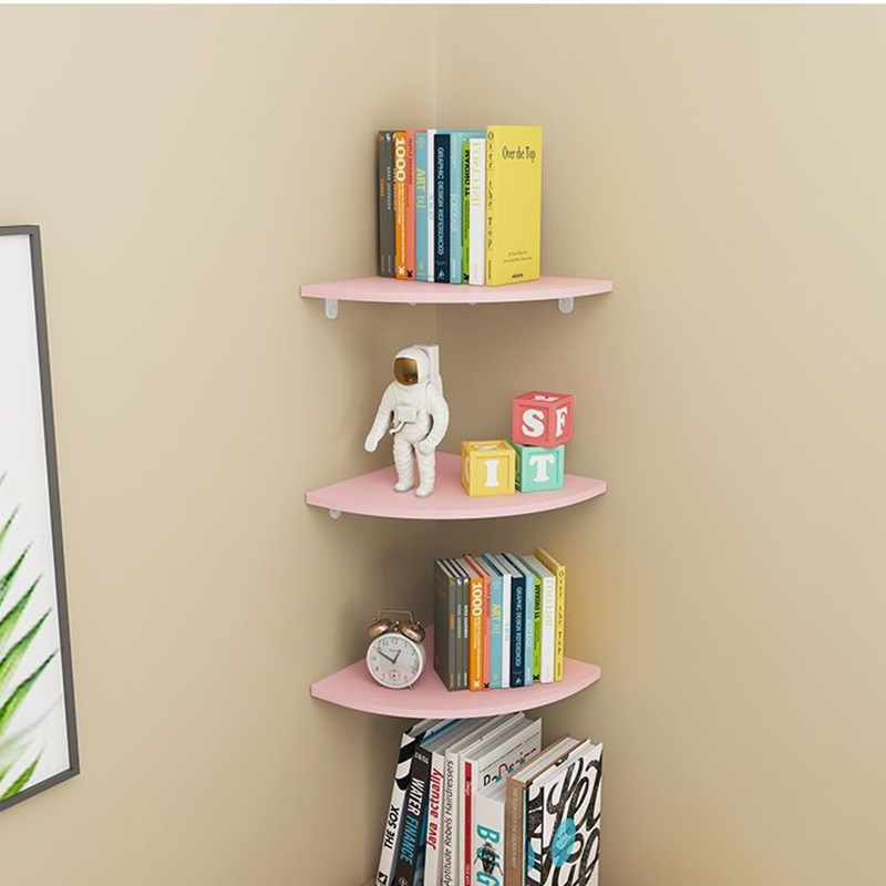 Fan-shaped wall-mounted decorative partition storage rack non-perforated corner storage rack triangular bookshelf corner rack wholesale supply