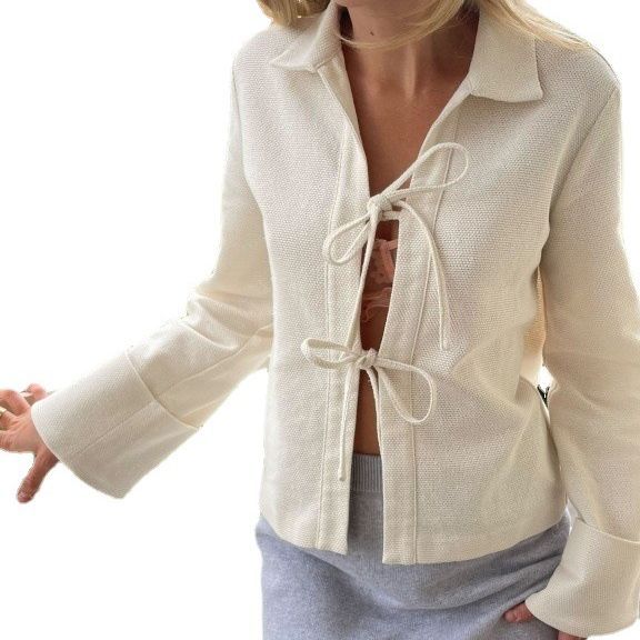 New 2023 foreign trade Amazon European and American popular spring lace-up cardigan single wear women's sexy small coat