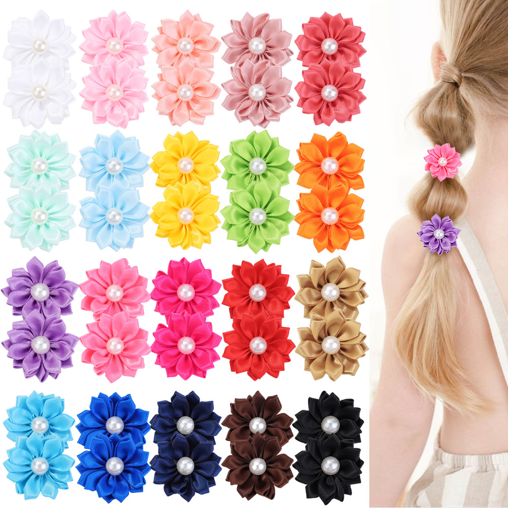 Amazon new 1.6 inch children's flower simulation bead rubber band ponytail hair ring petal hair rope 4018