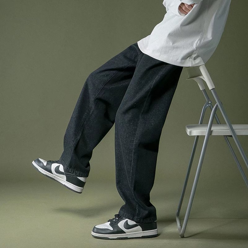 Casual Jeans Boys Trendy Brand Loose Straight Wide Leg Pants 2023 New High Street Casual All-match Pants