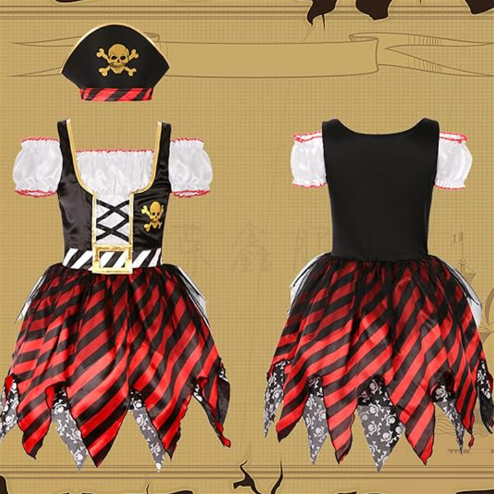 Pirates Of The Caribbean children's cos costume campus performance Halloween role-playing costume pirate skirt three-piece suit