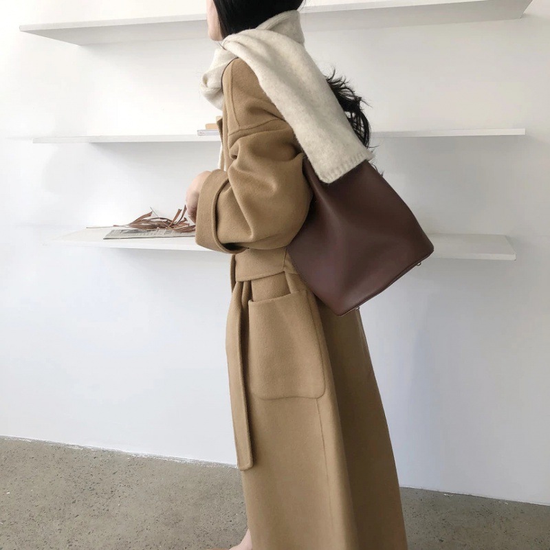 South Korea Dongdaemun 2023 autumn and winter New lace-up cashmere coat Women's Mid-length loose over-the-knee woolen coat_voghion.com