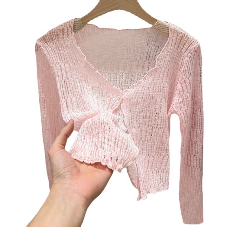 Ear Cutout Small Shawl Knitted Cardigan Women's 2024 Summer Outer Sunscreen Blouse Thin Small Shirt Top