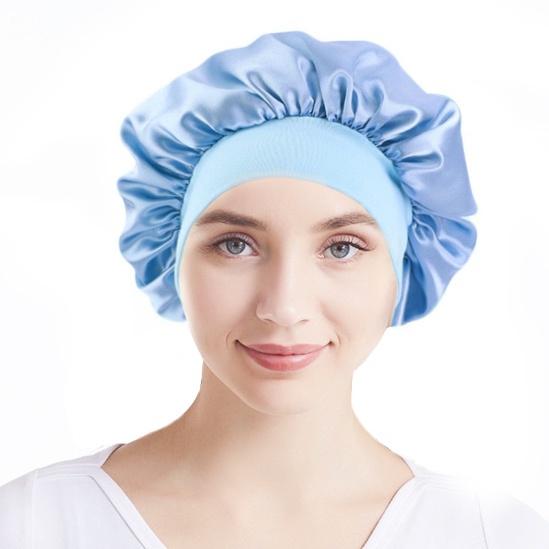 Cross-border New Wide-brimmed Nightcap Women's Fashion Elastic Hair Care Cap Sade Chemotherapy Hat Solid Color Shower Cap Women