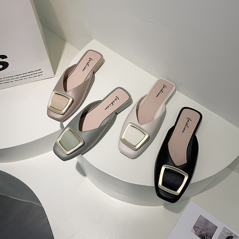 Half Slippers Women's 2023 New Fashionable Square Buckle Thick Soft-soled Sandals with Non-slip Outer Wear Height Increasing Plastic Comfortable Sandals
