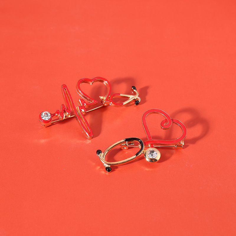 European and American jewelry new ECG alloy brooch creative cartoon stethoscope series paint badge wholesale