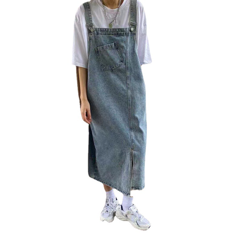Denim suspender skirt women's design sense niche temperament suspender skirt spring and summer loose plus size chubby girl jumpsuit dress
