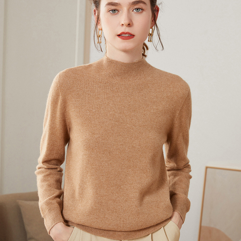 Autumn and Winter new first-line clothing half turtleneck cashmere sweater women's seamless one-piece knitted wool bottoming shirt wholesale