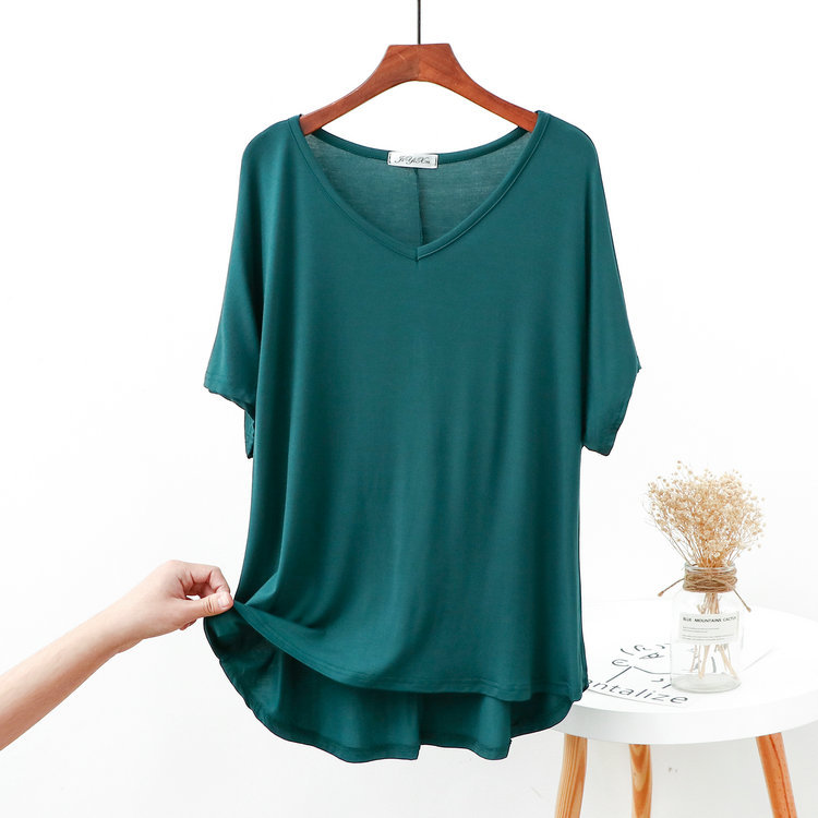 V-neck short sleeve front short back long top plus size spring and summer new modal chicken heart collar base shirt T-shirt wholesale