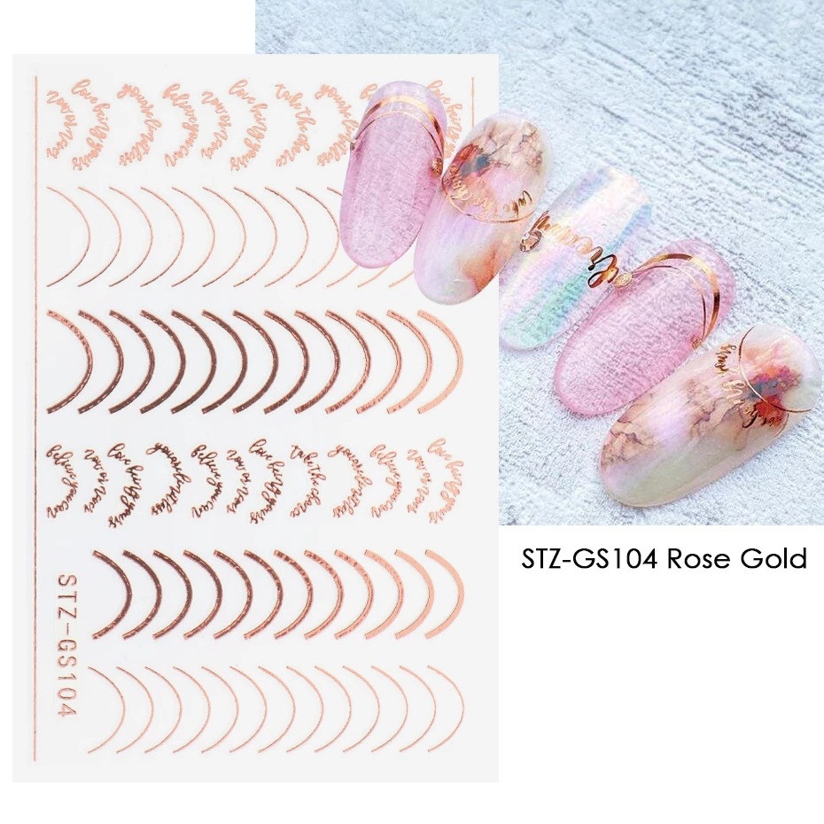 Cross-border Hot Nail Art Stickers Gold and Silver Stickers French Nail Shape Imitation Metal Accessories Line Back Adhesive Nail Stickers