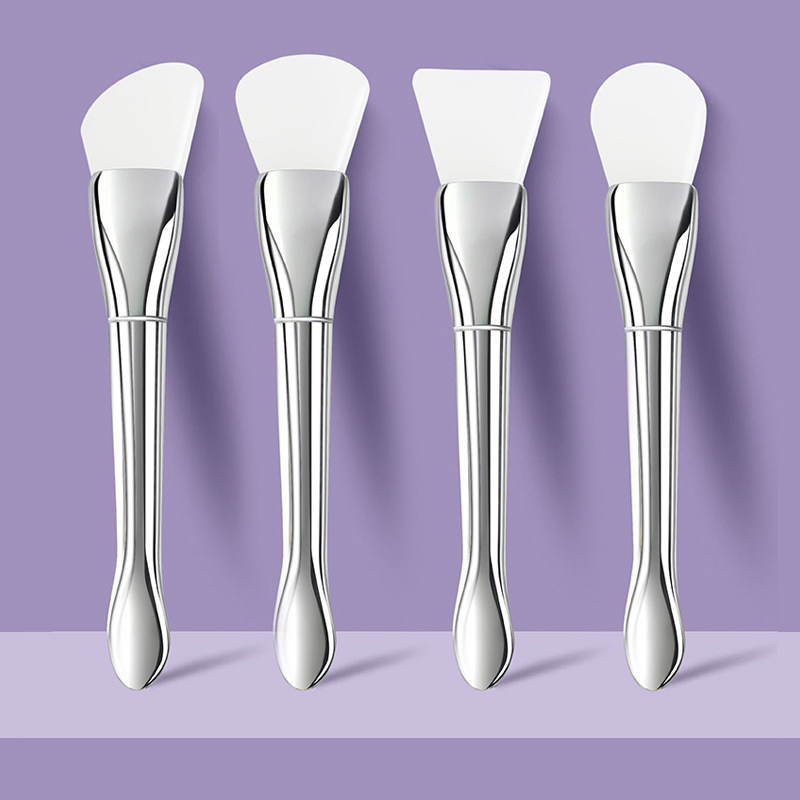 Soft Head silicone mask brush multifunctional beauty makeup brush silver rod ultra-thin flat head coated foundation brush mud film brush