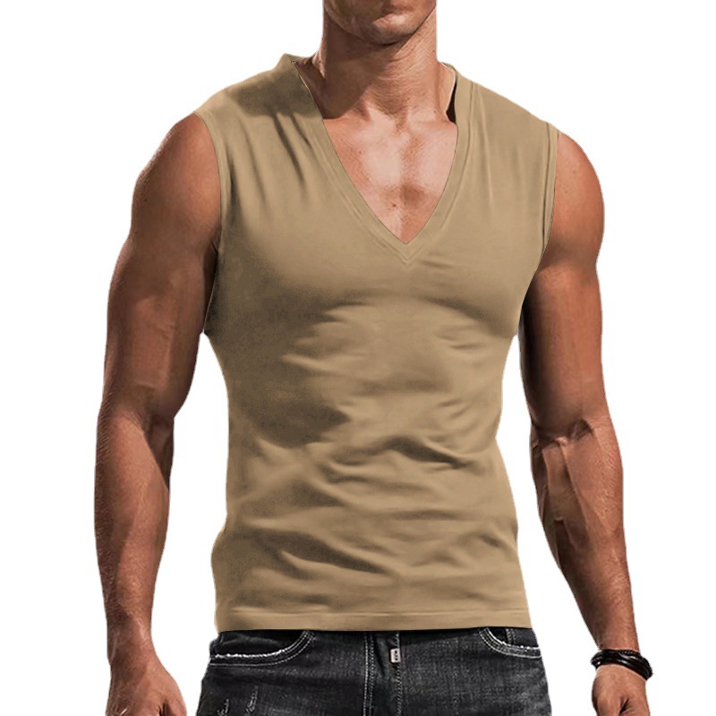 2023 Amazon cross-border Men's waistcoat V-neck vest solid color casual breathable slim sleeveless T-shirt men's wholesale