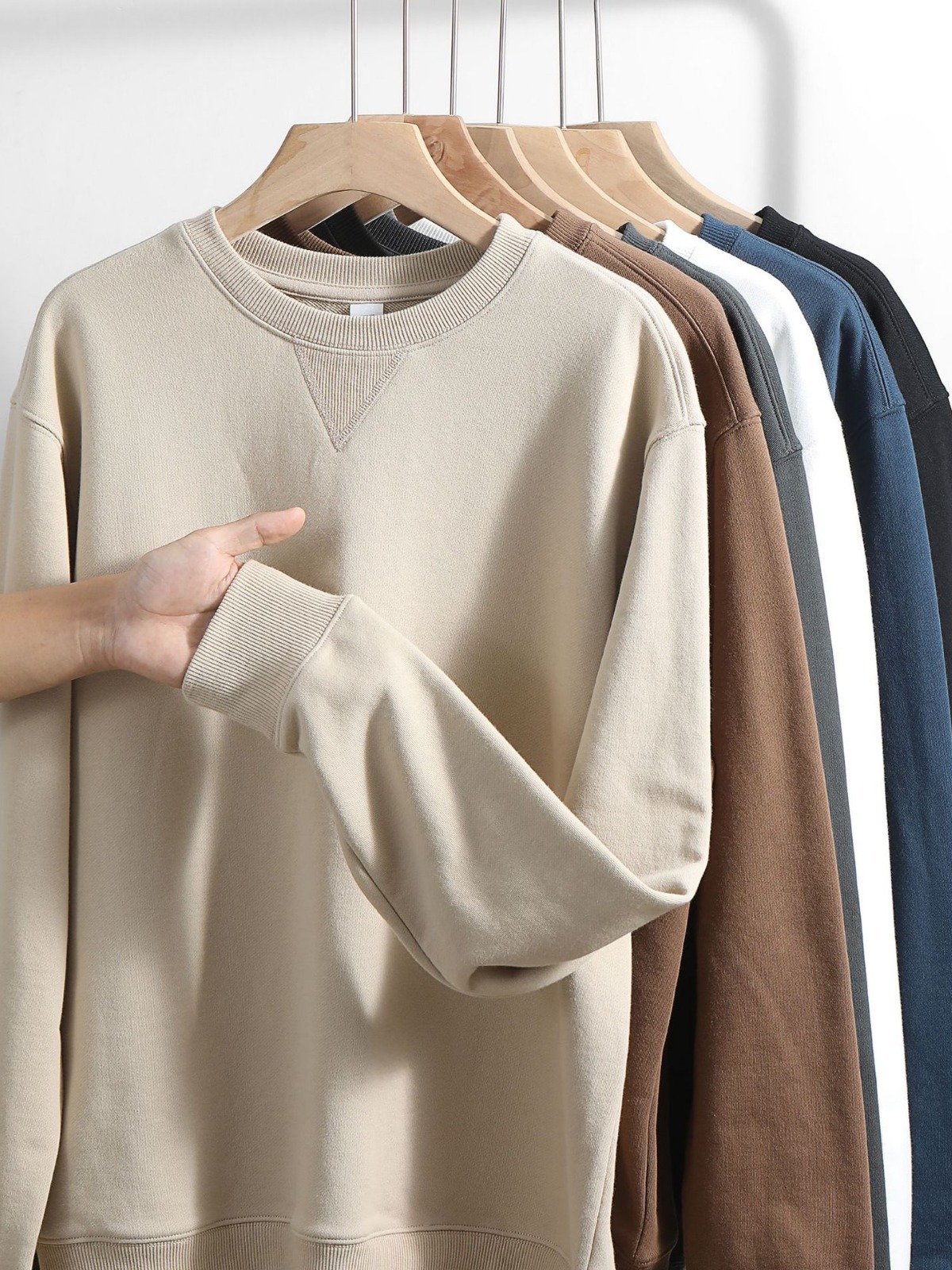 380g thick heavy combed cotton round neck sweater Terry pullover long sleeve inverted triangle casual top in stock