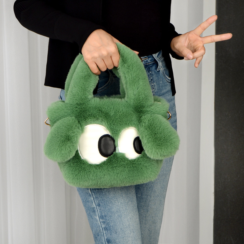 Autumn and Winter Plush Bag 2023 new cute big eye puppy tote bag shoulder bag crossbody oblique eye puppy bag