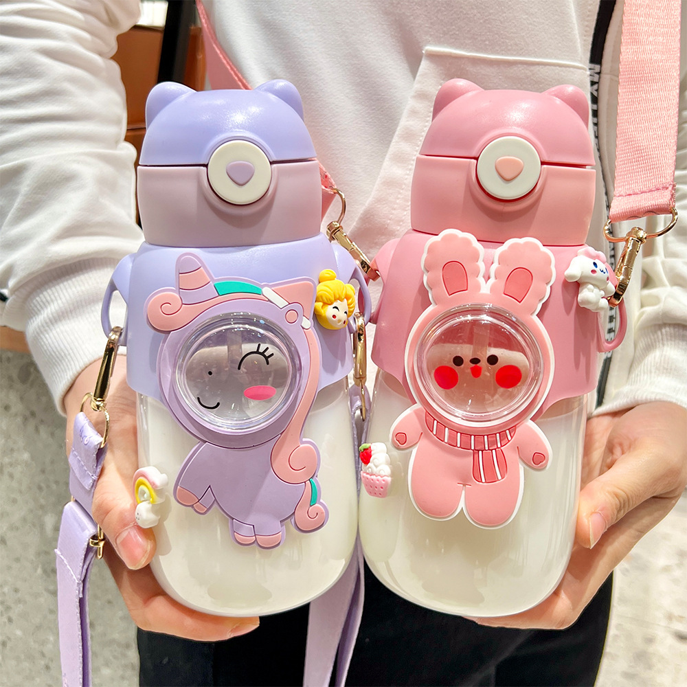Children's Water Cup Boys Cute Summer Internet Red Cup Drop-resistant Suction Tube Cup Girls School Kindergarten Baby Water Bottle