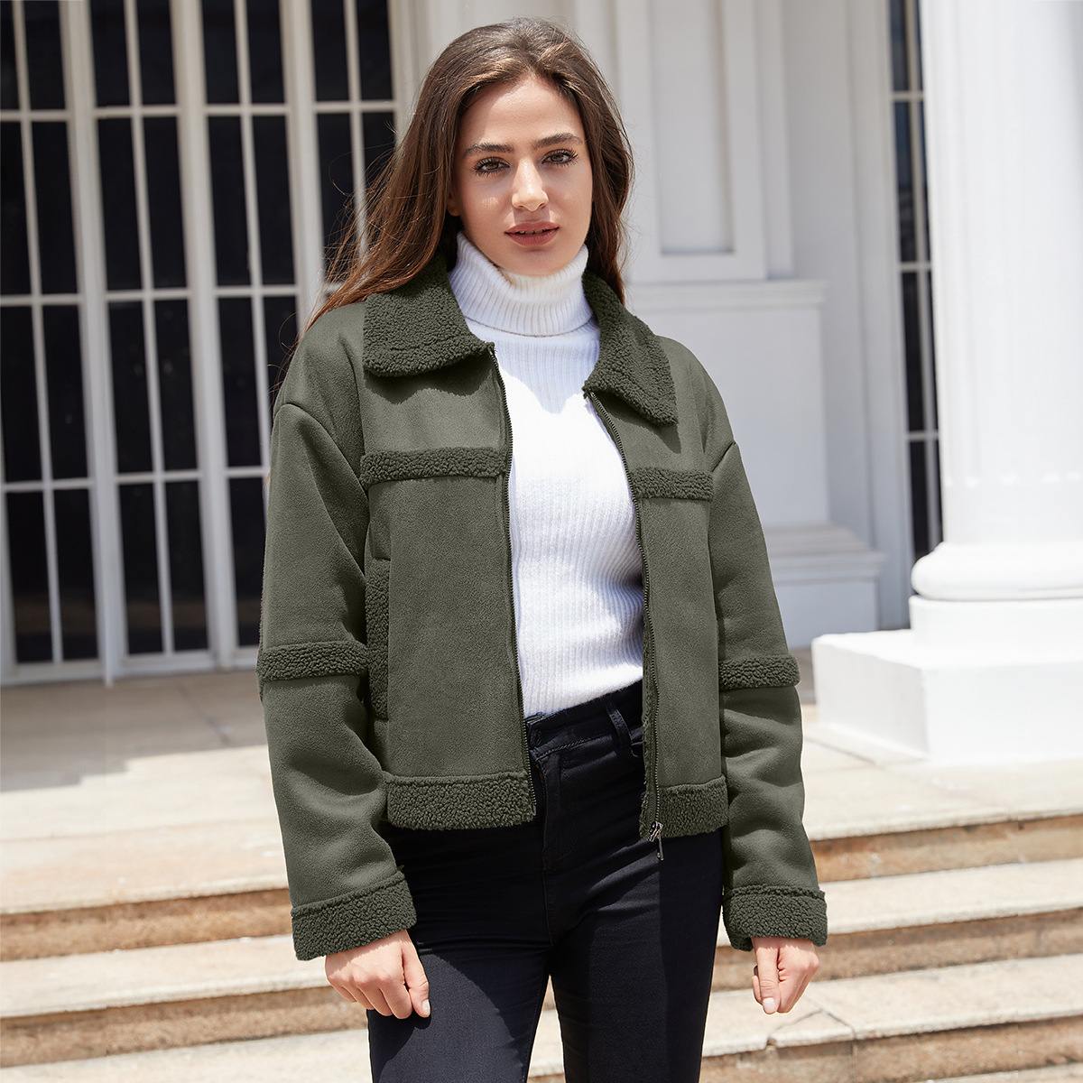 2023 autumn and winter New suede women's fashion warm velvet leather casual windproof European and American coat fashion clothing