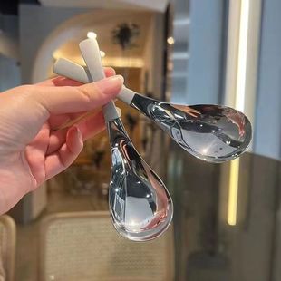 New high-looking stainless steel spoon ins thickened Internet celebrity spoon adult eating soup household spoon long handle round spoon