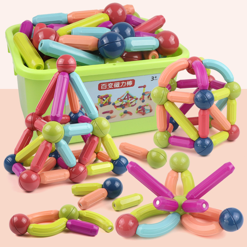 Cross-border Free Shipping Magnetic Bar Children's Large Particle Building Blocks Assembled Magnetic Building Blocks for Boys 4 Girls 5 Chenghai Toys