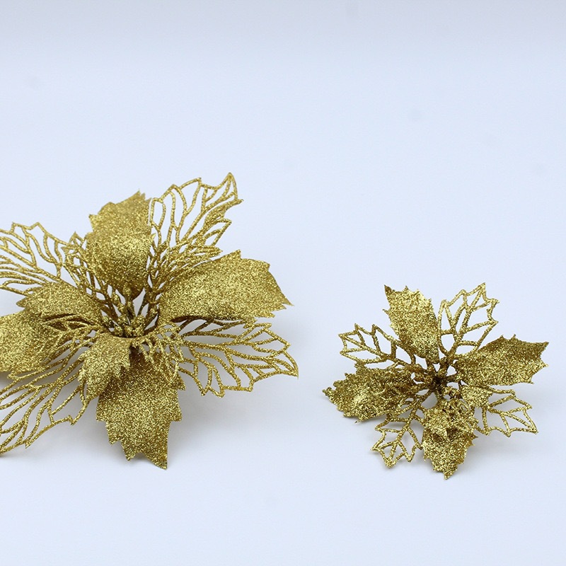 Christmas Gold pink flower hollow gold pink Christmas flower large artificial flower Christmas tree decoration supplies cross-border exclusive_voghion.com