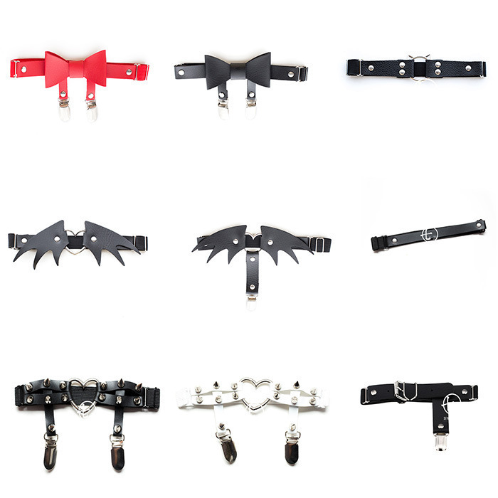 Factory Direct all-match peach heart cat face thigh ring sexy leather leg ring elastic band adjustable non-slip buckle socks clip