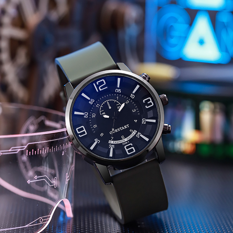 Factory Direct sales Men's Watch cross-border casual stereo digital live blue light glass quartz silicone watch men