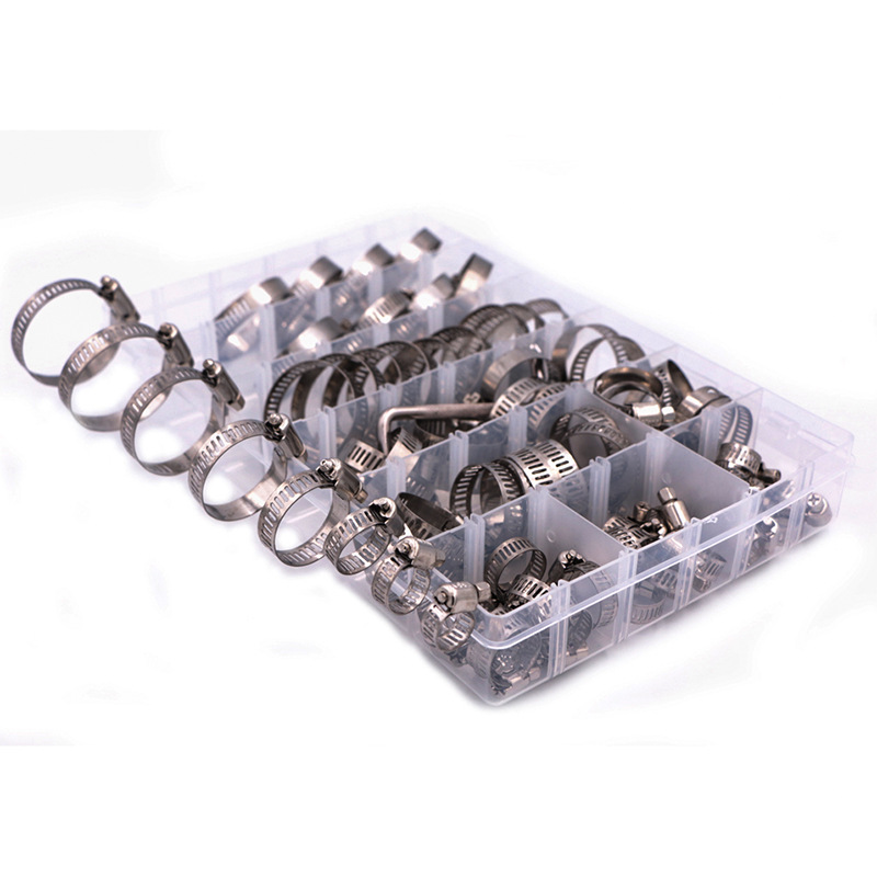 Cross-border 80/81PCs boxed stainless steel clamp throat pipe clamp pipe joint single-ear American pipe clamp set