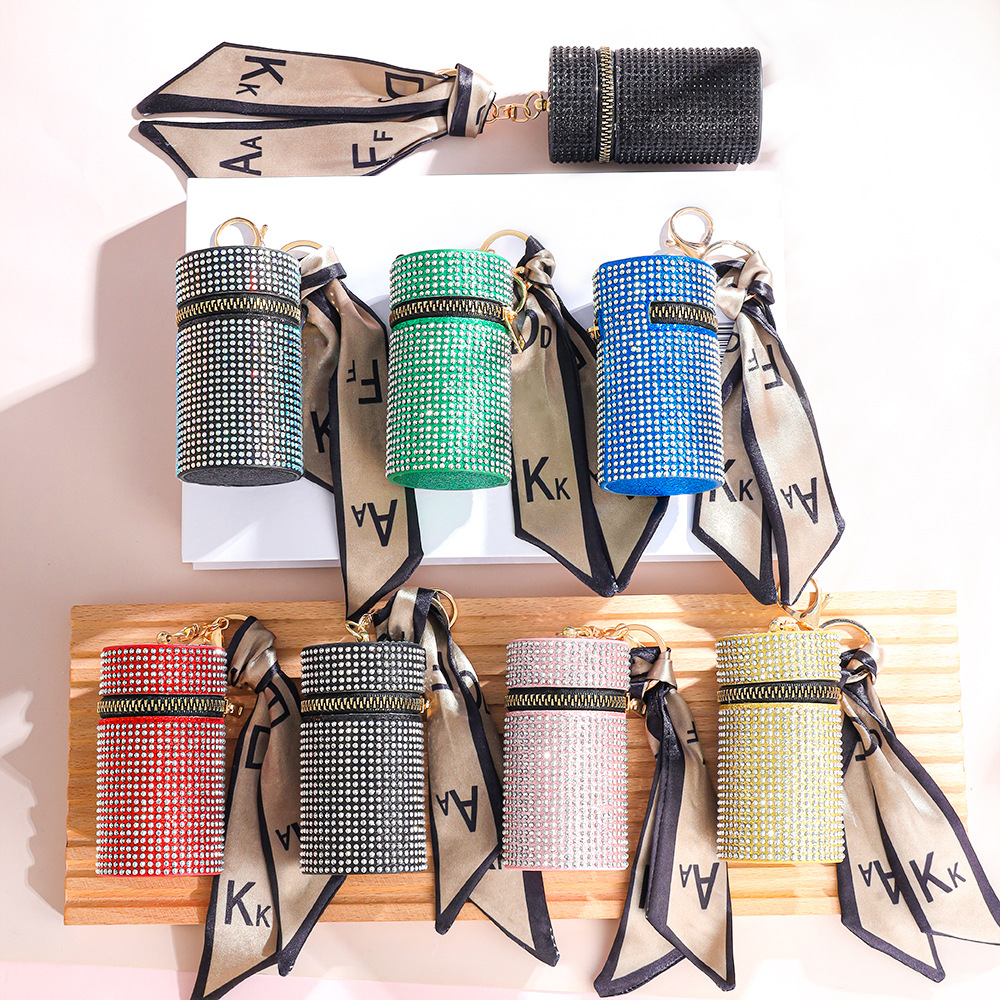 Tiktok live a diamond bucket lipstick bag keychain Coin Coin Coin purse mini bag pendant silk scarf