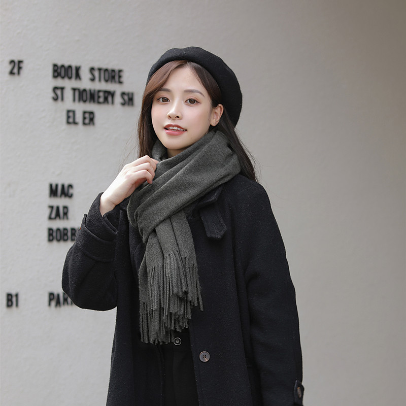 Cashmere Scarf Women's Autumn and Winter Solid Color Scarf All-match Korean Style Women's Shawl High-grade White Scarf