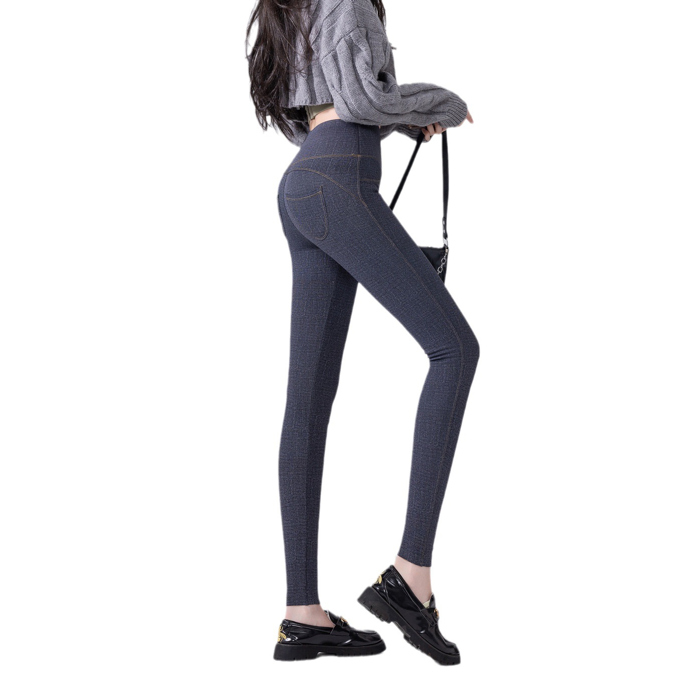 Autumn and winter New curve Denim thin velvet slim-fit stretch high waist outerwear Barbie pants yoga pants shark pants