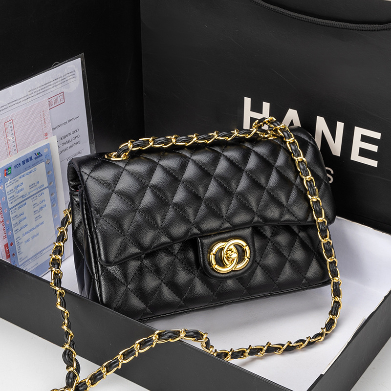 Double Circle CF Rhomboid Chain Bag Wearable Leather Shoulder Crossbody Bag Underarm Bag Fashionable Women's Bag Fashionable Small Square Bag General Bag