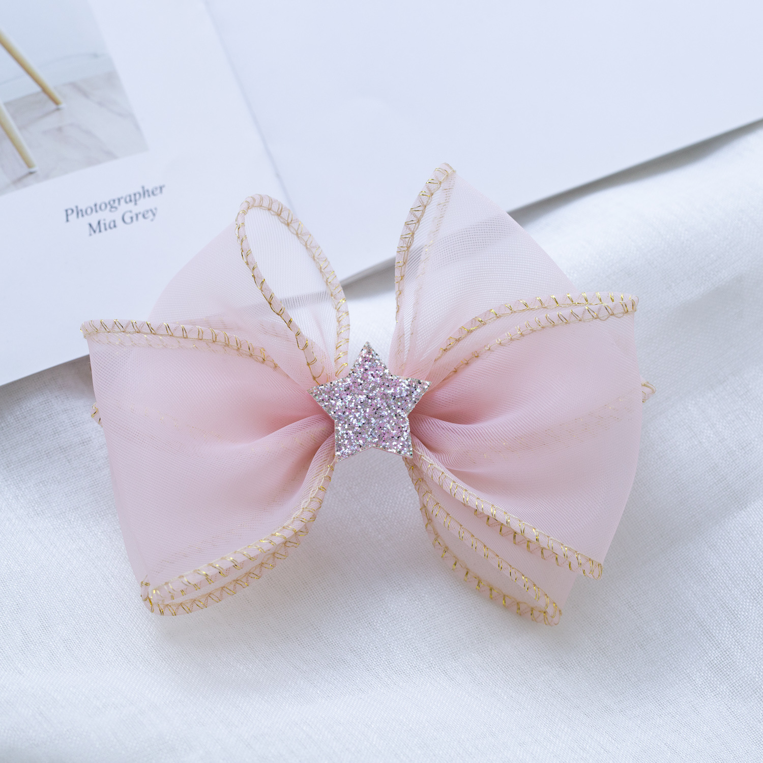 Children's hair accessories little Princess Diamond Crown baby hairpin girl's ball head mesh three-layer big bow