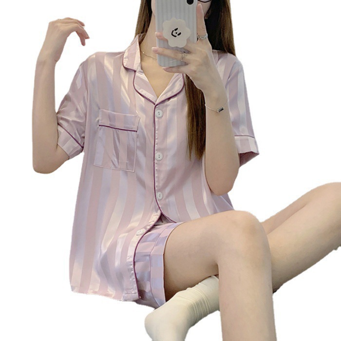 Ice Silk Pajamas Women 2024 New Summer Short-sleeved Summer Silk-like Home Clothes Ins Style suit pajamas