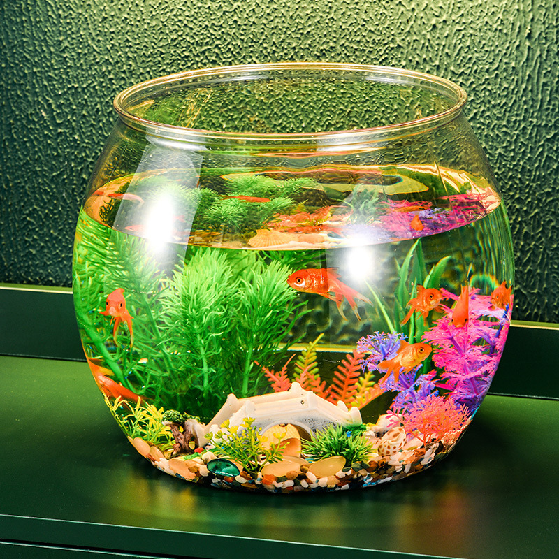 プラスチックの透明な金魚鉢の客のデスクトップのホールの透明な小さい魚鉢の円形は壊れません。|undefined
