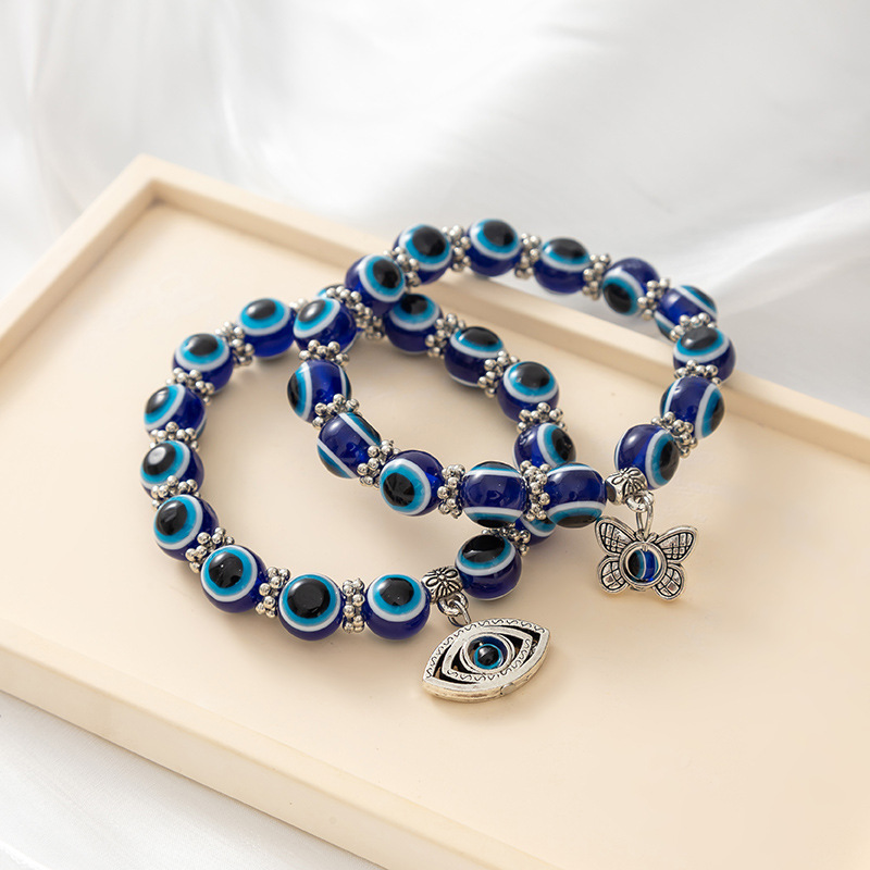 Retro Amazon popular Devil's Eye beaded bracelet resin blue eyes butterfly elephant owl Fatima