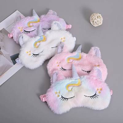 2022 new Unicorn eye mask colorful plush shading eye mask girl cute travel Selling cute eye mask