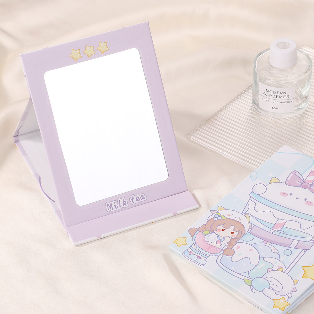 New portable cute cartoon folding paper mirror student dormitory creative dressing table three-dimensional makeup mirror wholesale