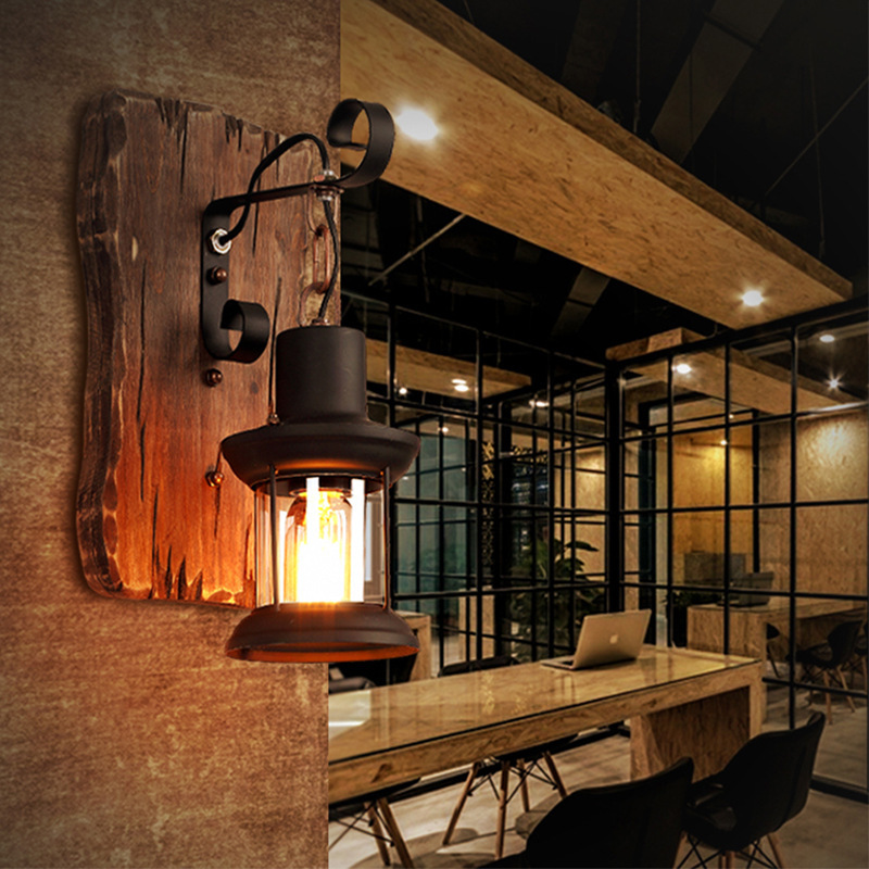 Retro nostalgic boat wood wall lamp industrial style creative clothing hotpot restaurant bar restaurant American style personalized decorative wall lamp