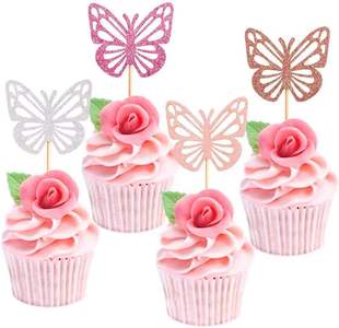 Cake butterfly gold Pink Flag wedding birthday party dessert baking flag
