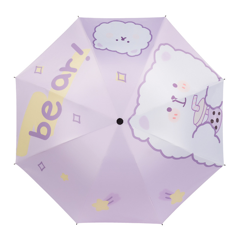 Umbrella High-end Women Wholesale Black Rubber Sunscreen Sunshade Umbrella Cartoon Folding Sunny and Rainy Dual-use Advertising Umbrella Printed logo