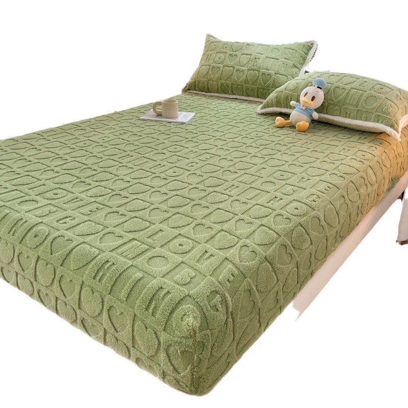 New Milk velvet Tower velvet winter thickened warm solid color carved fitted sheet protective cover three-piece set live broadcast hot