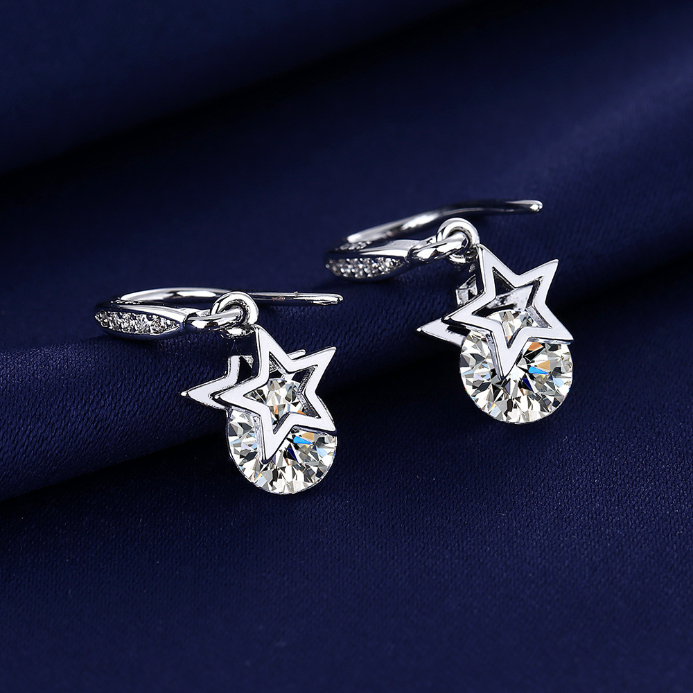 Stylish Korean Version Sweet Five-Star Hoop Earrings with Star Studs for Women - Elegant Ear Accessories for Live Streaming - Dropshipping One Piece