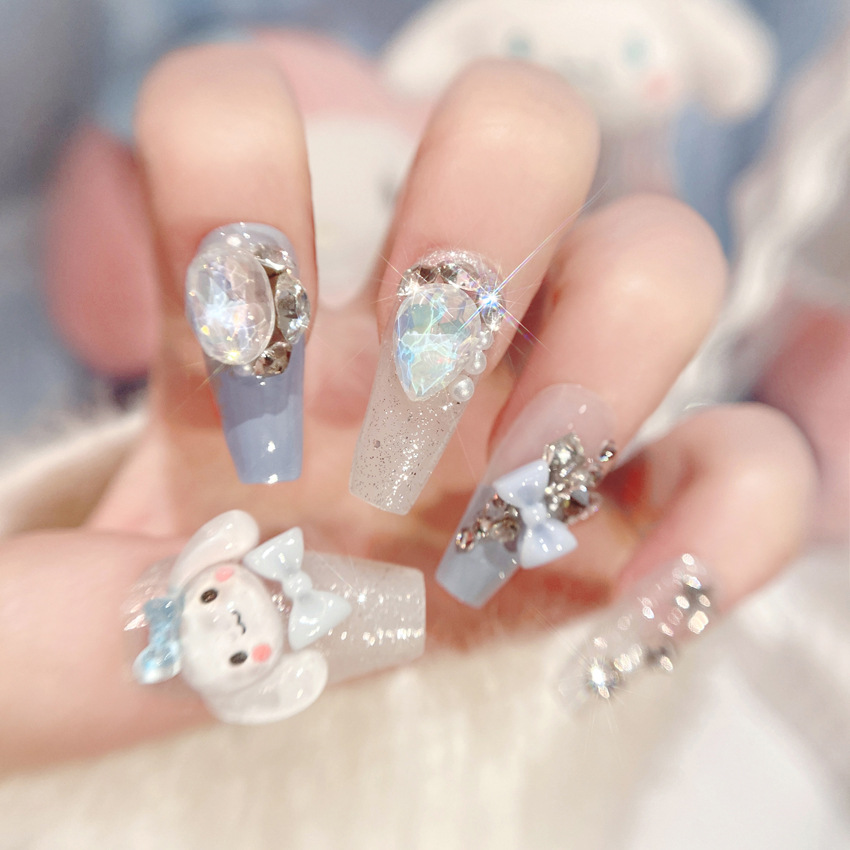 Fake nail nail patch student cute Yugui dog butterfly knot wear nail beauty nail piece handmade U18