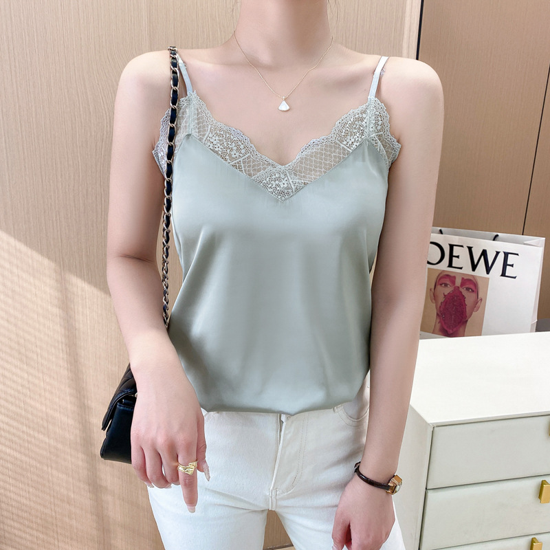 Camisole Women's Inner Vest Summer Girl's Inner Lace Silk Satin Small Camisole Outer Top Base Shirt