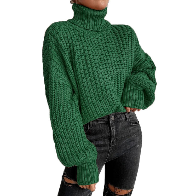 Pull à col roulé en tricot ample à manches longues pour femme, nouvelle mode automne et hiver, commerce extérieur transfrontalier_voghion.com