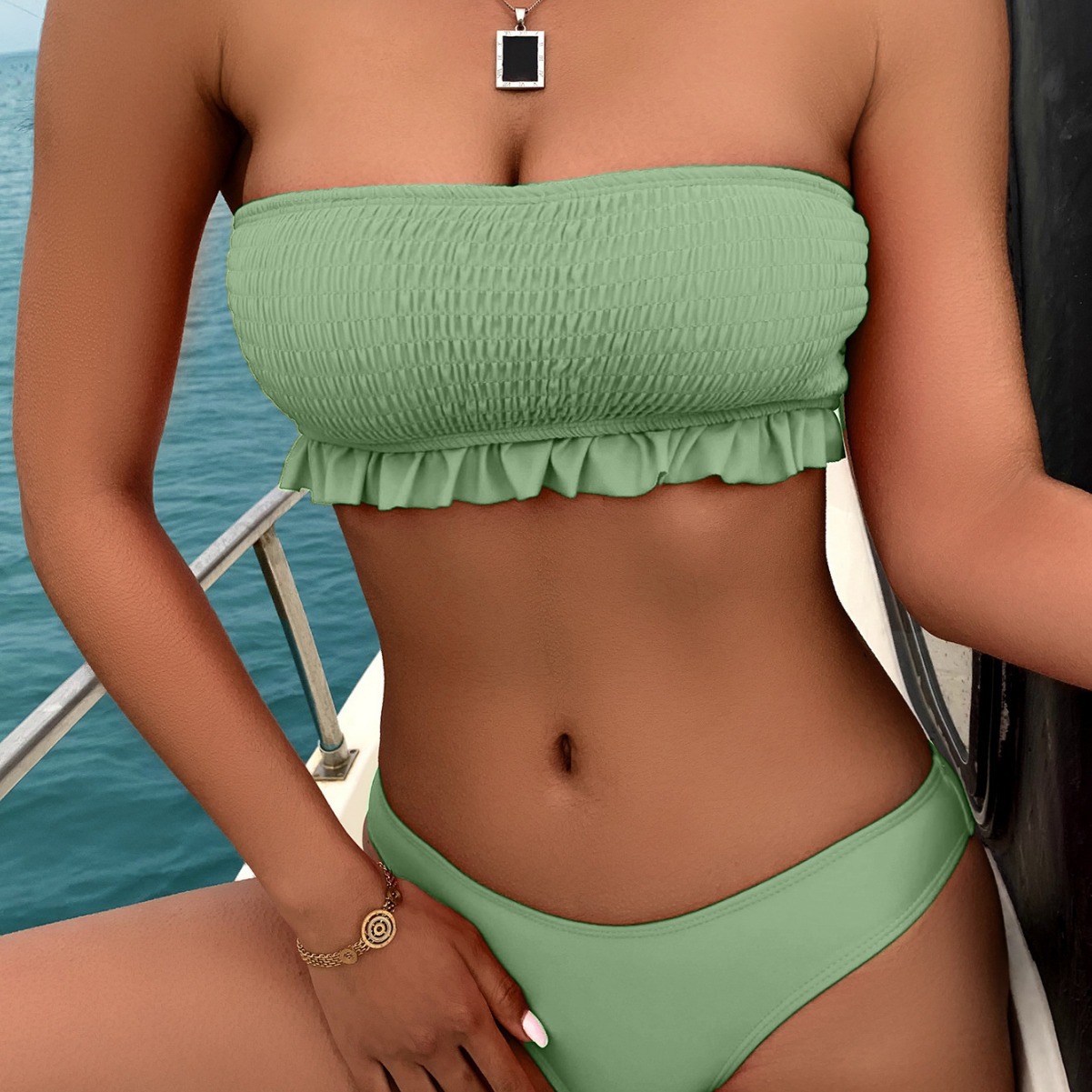 Cross-border New 2022 European and American bikini Swimwear bikini Swimwear Multi-stitch Flash Tube Top Slim Sexy Swimwear