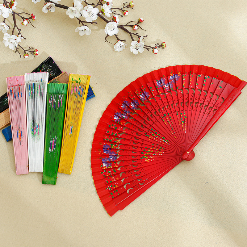 Spanish double-sided painted pure wood folding fan opening and closing smooth Anita classical cheongsam dance hollow folding fan