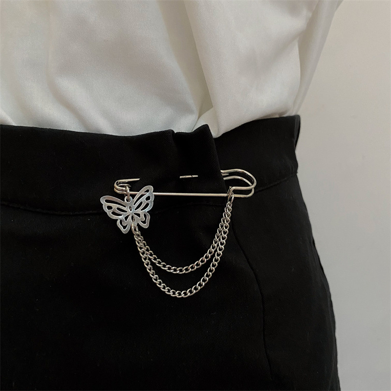 Anti-walking Waist Artifact Trouser Waist Changed Small Butterfly Chain Pin Distinctive Decorative Brooch Women's Fashionable Matching Suit
