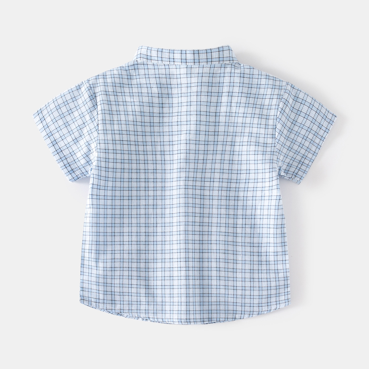 Summer soft and comfortable moisture wicking Plaid stand collar short sleeve fashion outdoor casual style medium and small boys' shirt
